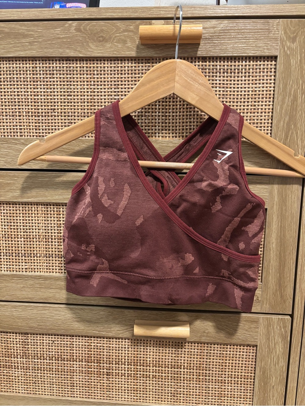 Gymshark Maroon Camo Cross-Back Sports Bra